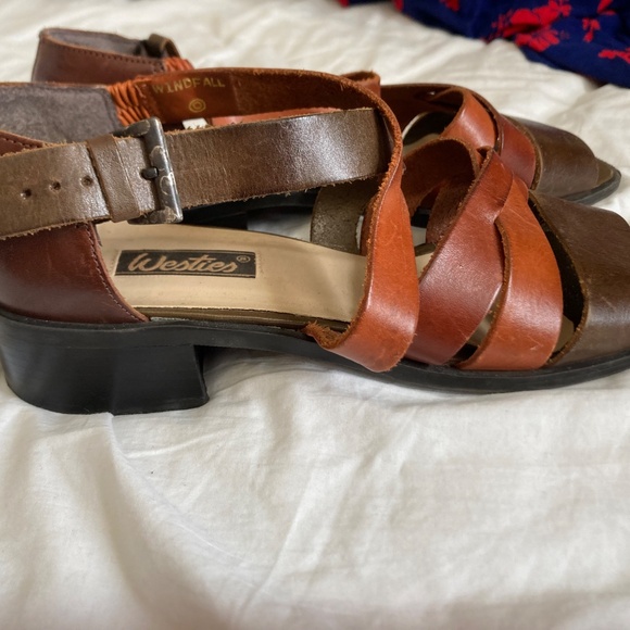 Block heel vintage strappy sandals genuine leather size 10 by Westies - Picture 7 of 9
